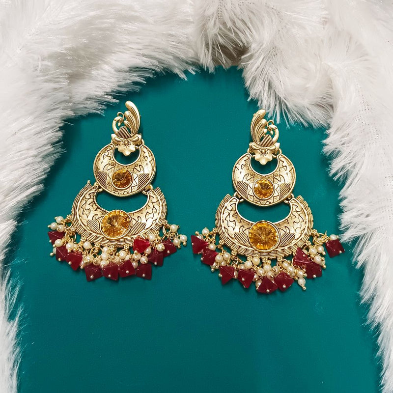 Bhavi Crystal Stone Gold Plated Dangler Earrings