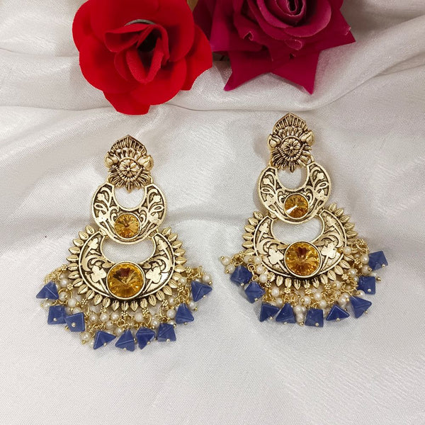 Bhavi Crystal Stone Gold Plated Dangler Earrings