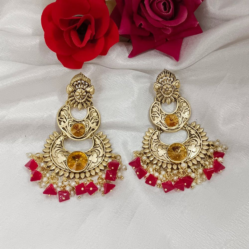 Bhavi Crystal Stone Gold Plated Dangler Earrings