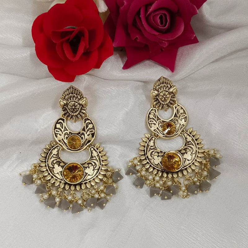 Bhavi Crystal Stone Gold Plated Dangler Earrings