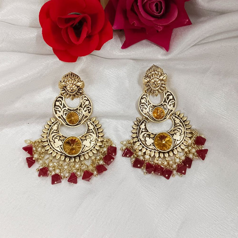 Bhavi Crystal Stone Gold Plated Dangler Earrings