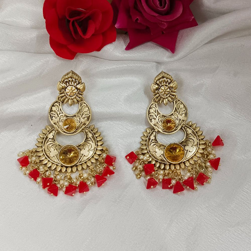 Bhavi Crystal Stone Gold Plated Dangler Earrings