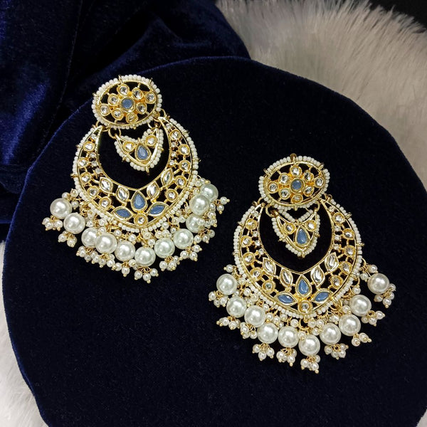 Bhavi Kundan Stone Gold Plated Dangler Earrings