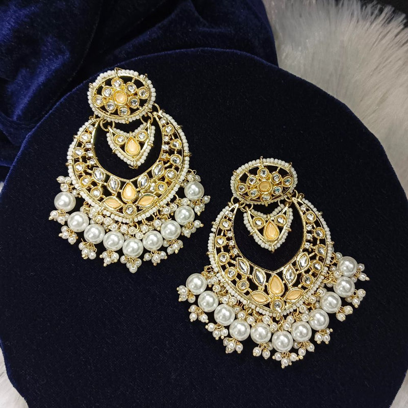 Bhavi Kundan Stone Gold Plated Dangler Earrings