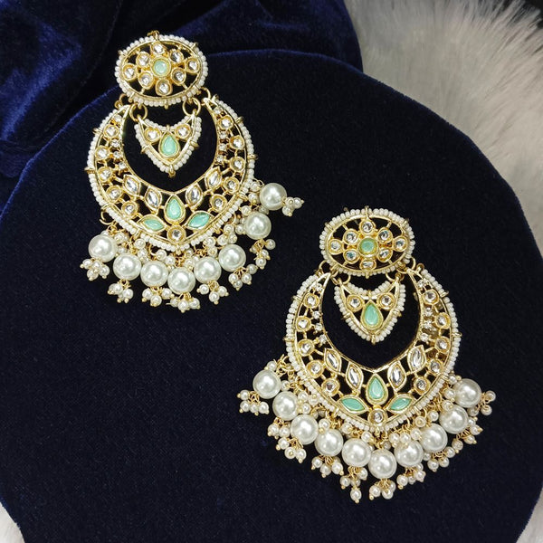 Bhavi Kundan Stone Gold Plated Dangler Earrings