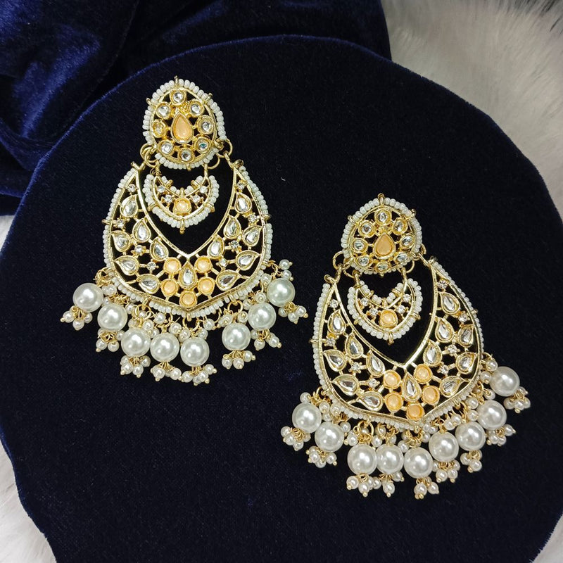 Bhavi Kundan Stone Gold Plated Dangler Earrings