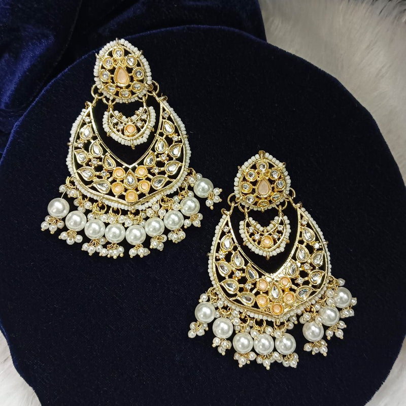 Bhavi Kundan Stone Gold Plated Dangler Earrings