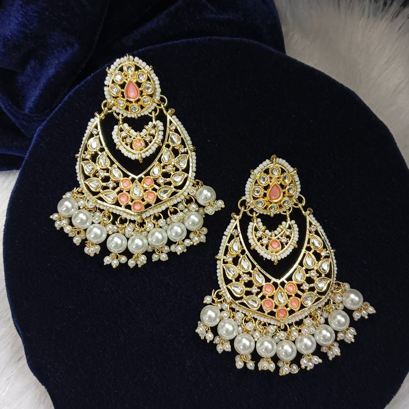 Bhavi Kundan Stone Gold Plated Dangler Earrings