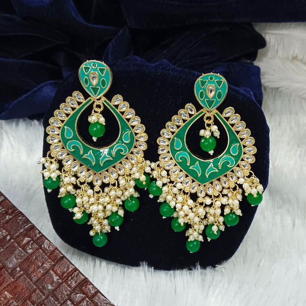 Bhavi Meenakari & Kundan Stone Gold Plated Dangler Earrings