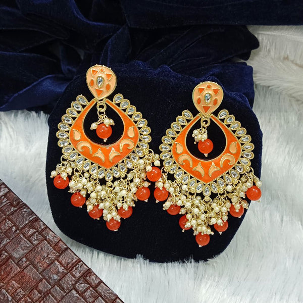 Bhavi Meenakari & Kundan Stone Gold Plated Dangler Earrings