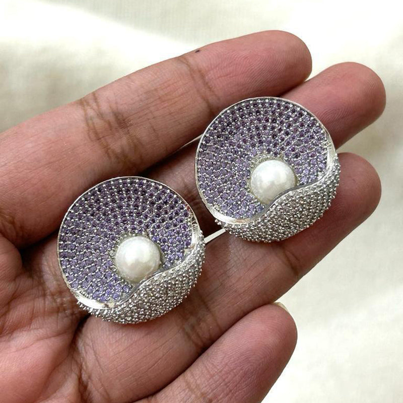 JewelTreeTz Silver Plated AD Stone Stud Earrings