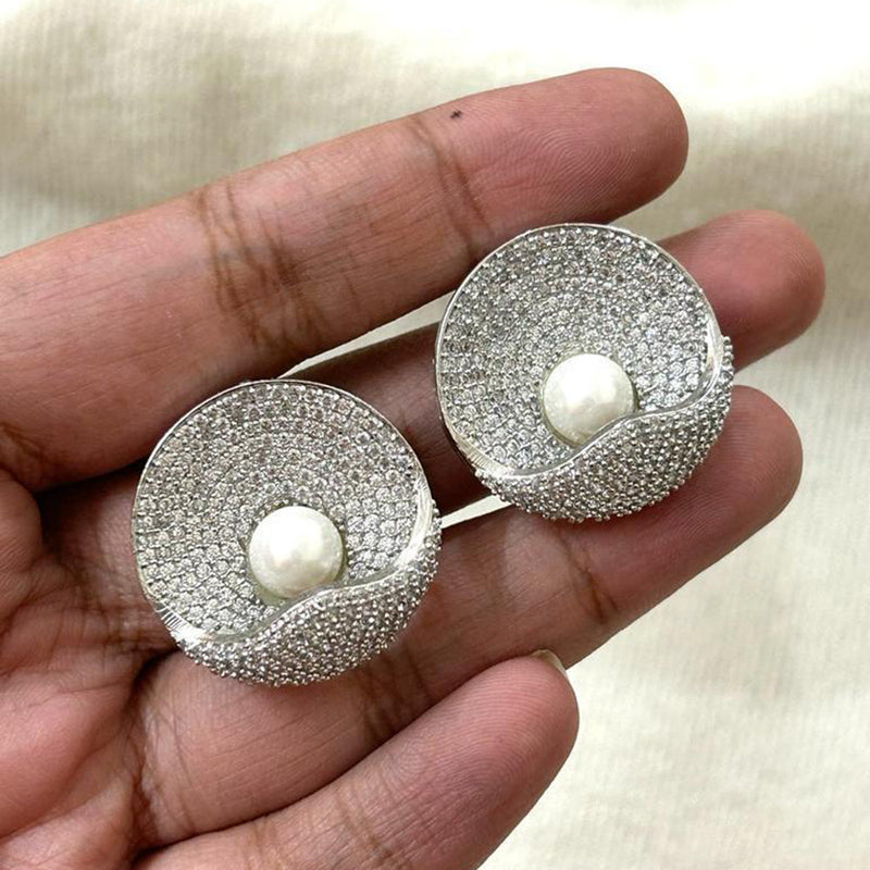 JewelTreeTz Silver Plated AD Stone Stud Earrings