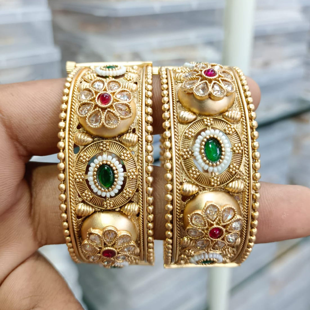 Rani Sati Jewels Gold Plated Pota Stone Openable Bangles