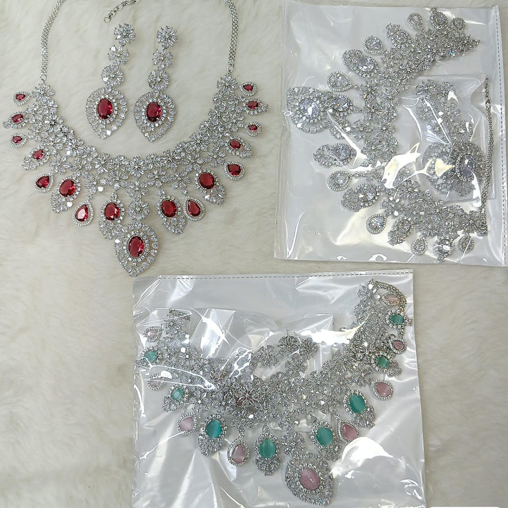 Rani Sati Jewel Silver Plated AD Necklace Set