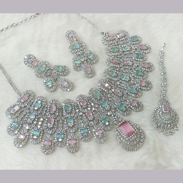Rani Sati Jewel Silver Plated AD Necklace Set