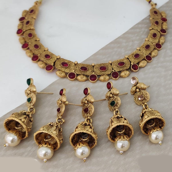 Rani Sati Jewels Gold Plated Pota Stone Necklace Set