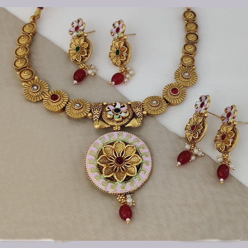 Rani Sati Jewels Gold Plated Pota Stone Necklace Set