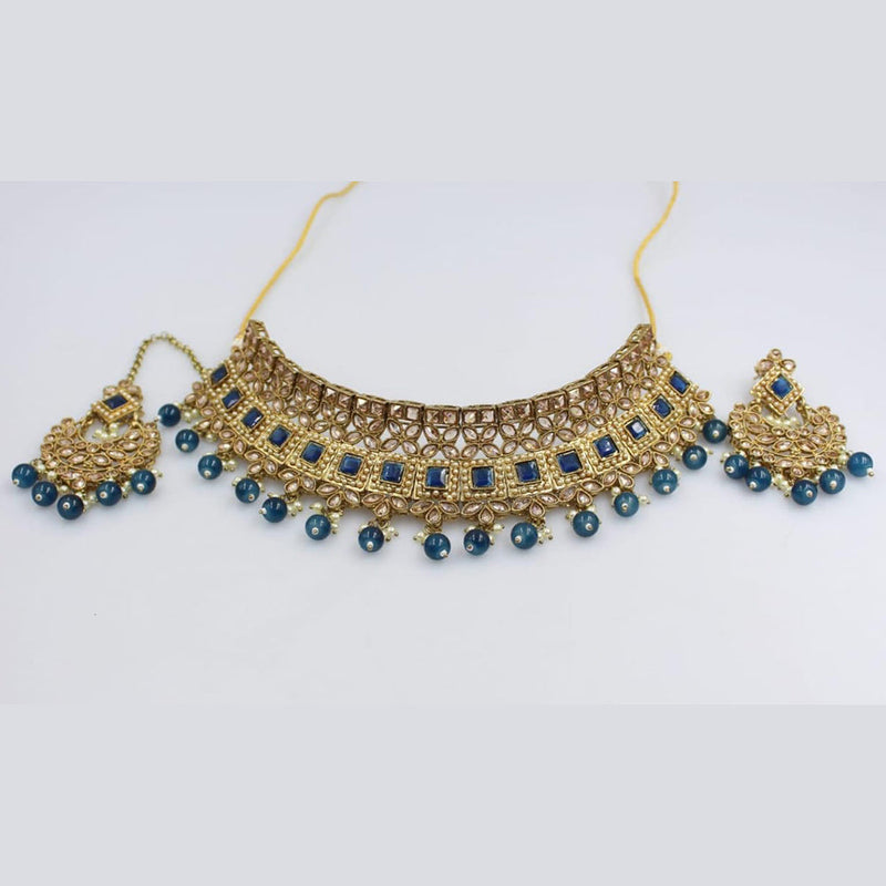 Rani Sati Jewels Gold Plated Crystal And Pearl Choker Necklace Set