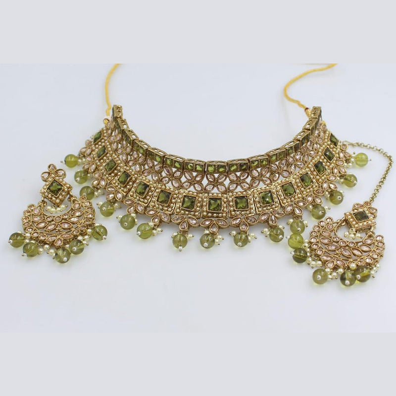 Rani Sati Jewels Gold Plated Crystal And Pearl Choker Necklace Set