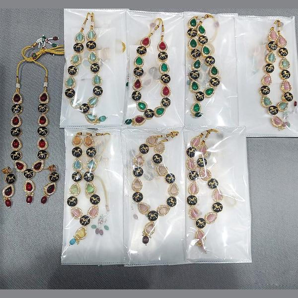Rani Sati Jewels Gold Plated Monalisa Stone Necklace Set
