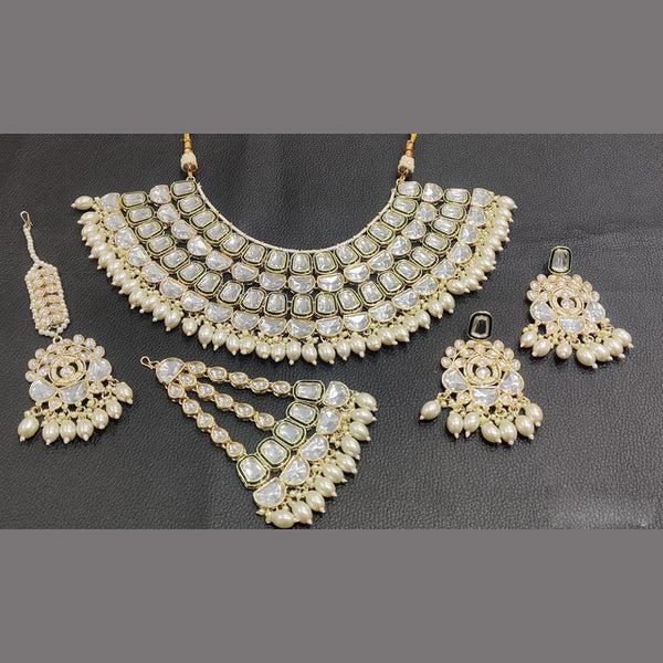 Rani Sati Jewels Gold Plated Kundan And Semi Bridal Necklace Set