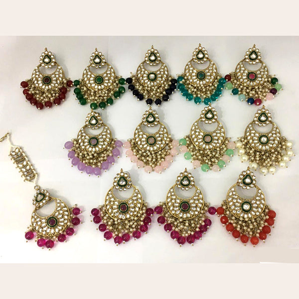 Rani Sati Jewels Gold Plated Kundan Maangtikka With Earrings