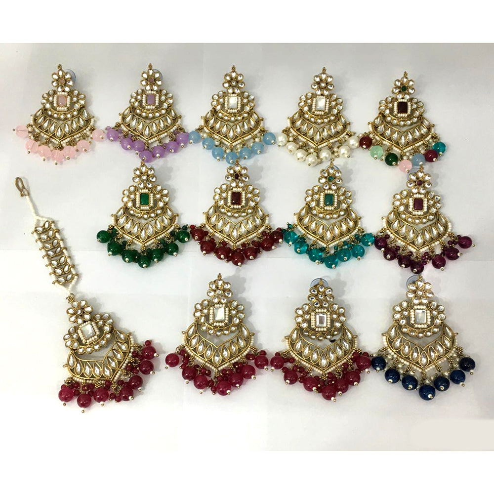 Rani Sati Jewels Gold Plated Kundan Maangtikka With Earrings