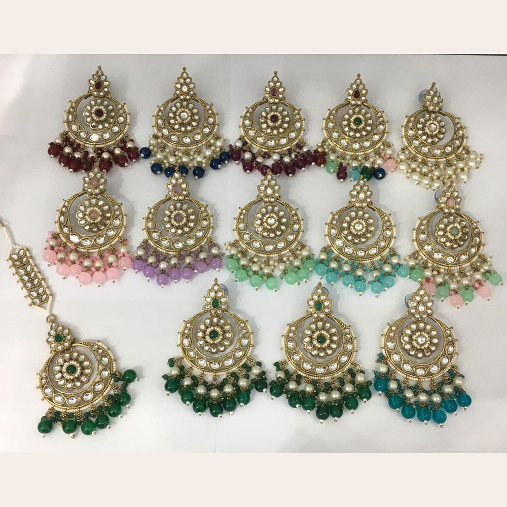 Rani Sati Jewels Gold Plated Kundan Maangtikka With Earrings