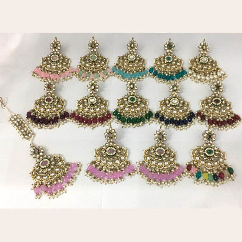 Rani Sati Jewels Gold Plated Kundan Maangtikka With Earrings