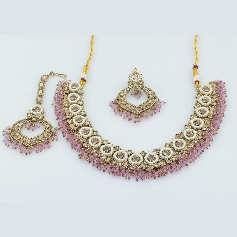 Rani Sati Jewels Gold Plated Crystal Stone And Peral Necklace Set