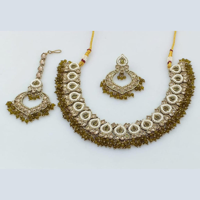 Rani Sati Jewels Gold Plated Crystal Stone And Peral Necklace Set