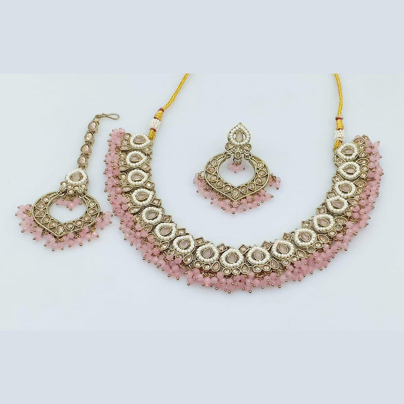 Rani Sati Jewels Gold Plated Crystal Stone And Peral Necklace Set