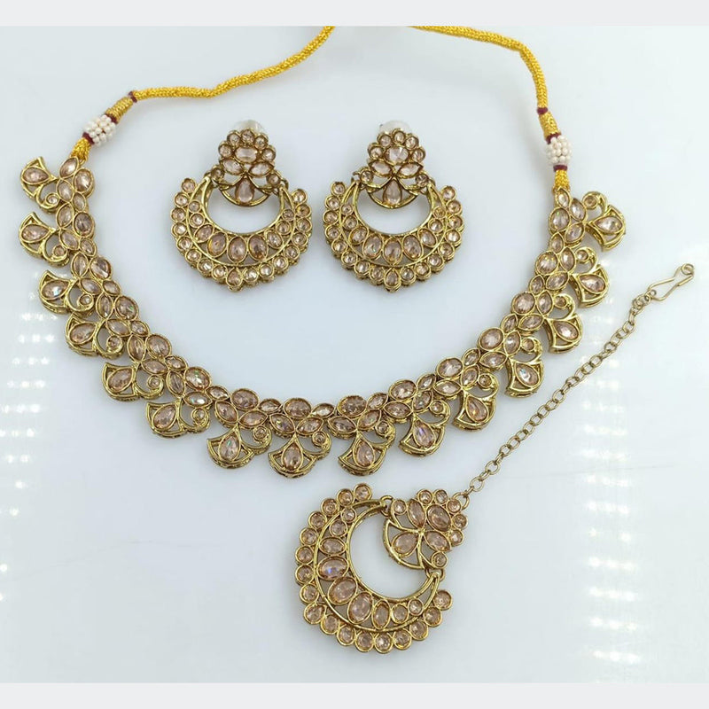 Rani Sati Jewels Gold Plated Reverse AD Necklace Set