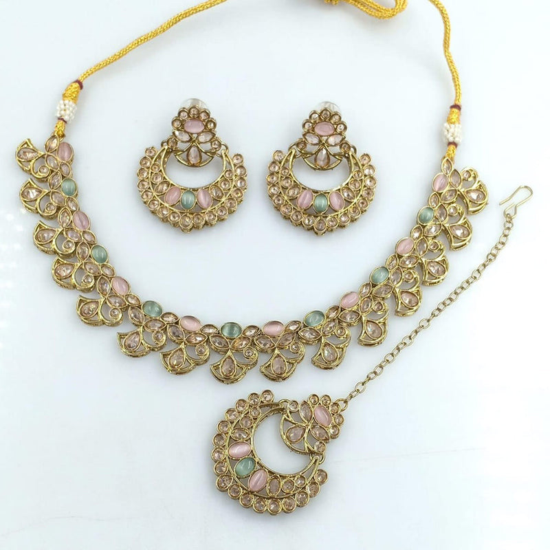 Rani Sati Jewels Gold Plated Reverse AD Necklace Set