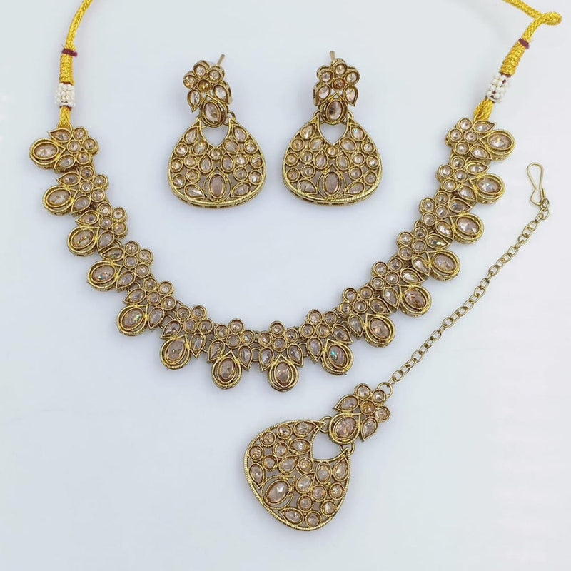 Rani Sati Jewels Gold Plated Reverse AD Necklace Set