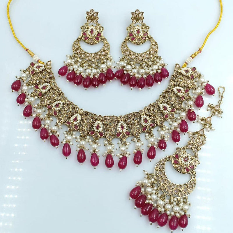 Rani Sati Jewels Gold Plated Reverse AD Necklace Set