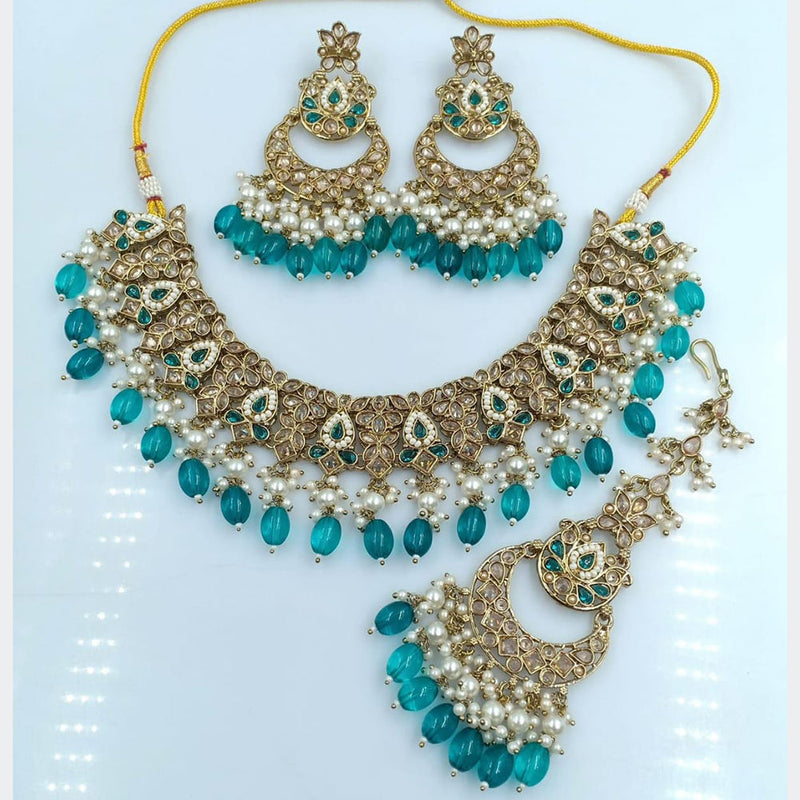 Rani Sati Jewels Gold Plated Reverse AD Necklace Set