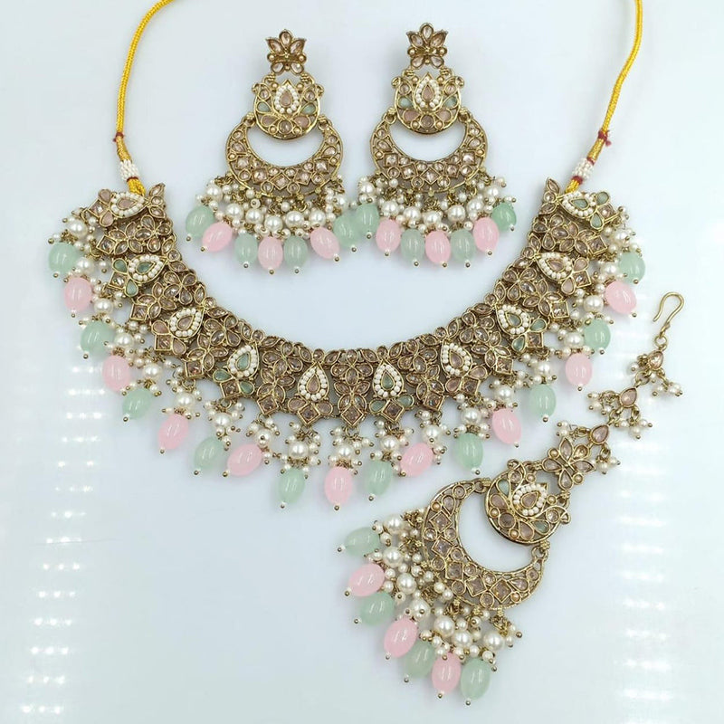 Rani Sati Jewels Gold Plated Reverse AD Necklace Set