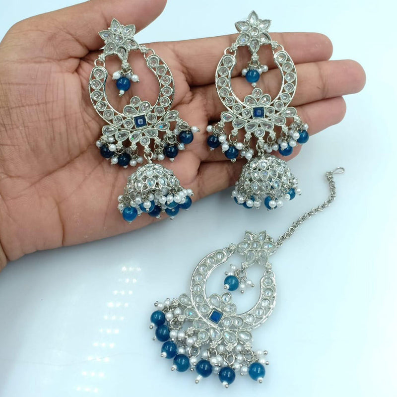 Rani Sati Jewels Silver Plated Reverse AD Jhumki Earrings With Maangtikka