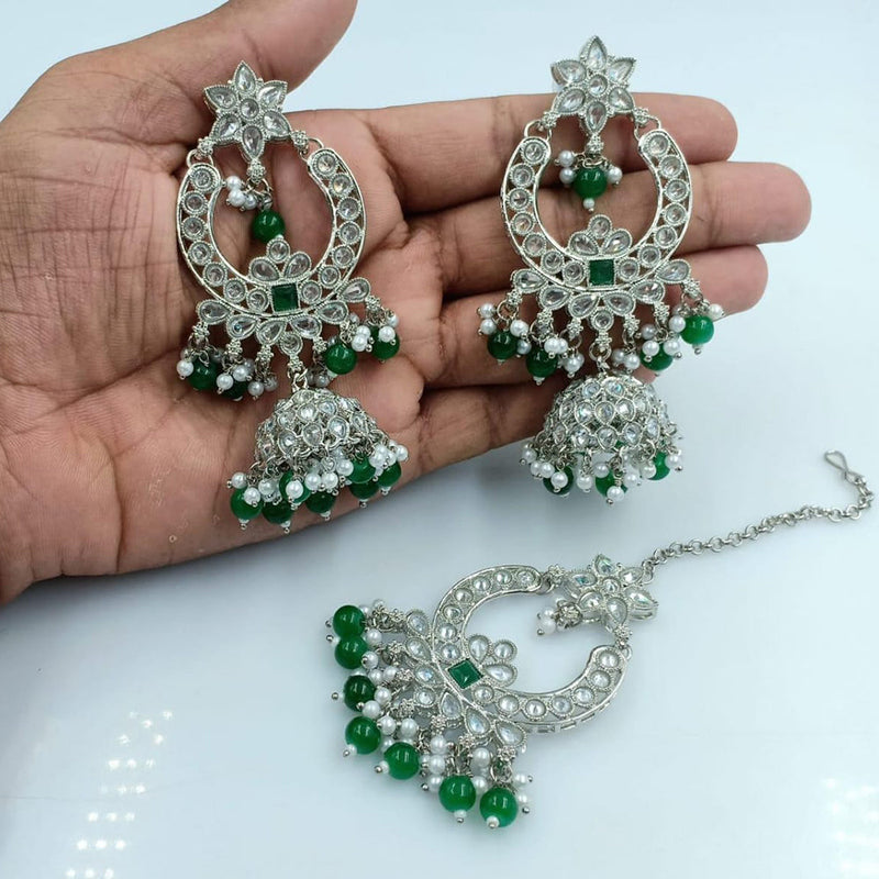 Rani Sati Jewels Silver Plated Reverse AD Jhumki Earrings With Maangtikka