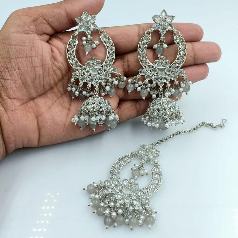 Rani Sati Jewels Silver Plated Reverse AD Jhumki Earrings With Maangtikka