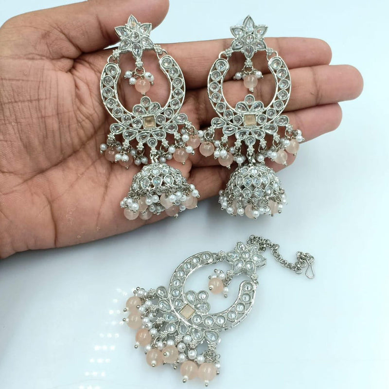 Rani Sati Jewels Silver Plated Reverse AD Jhumki Earrings With Maangtikka