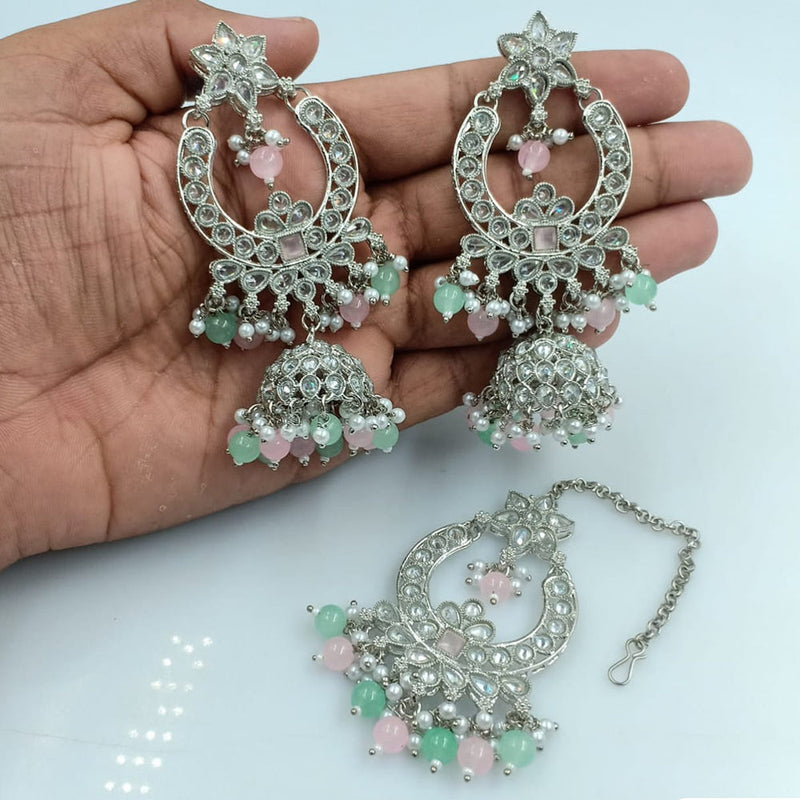 Rani Sati Jewels Silver Plated Reverse AD Jhumki Earrings With Maangtikka