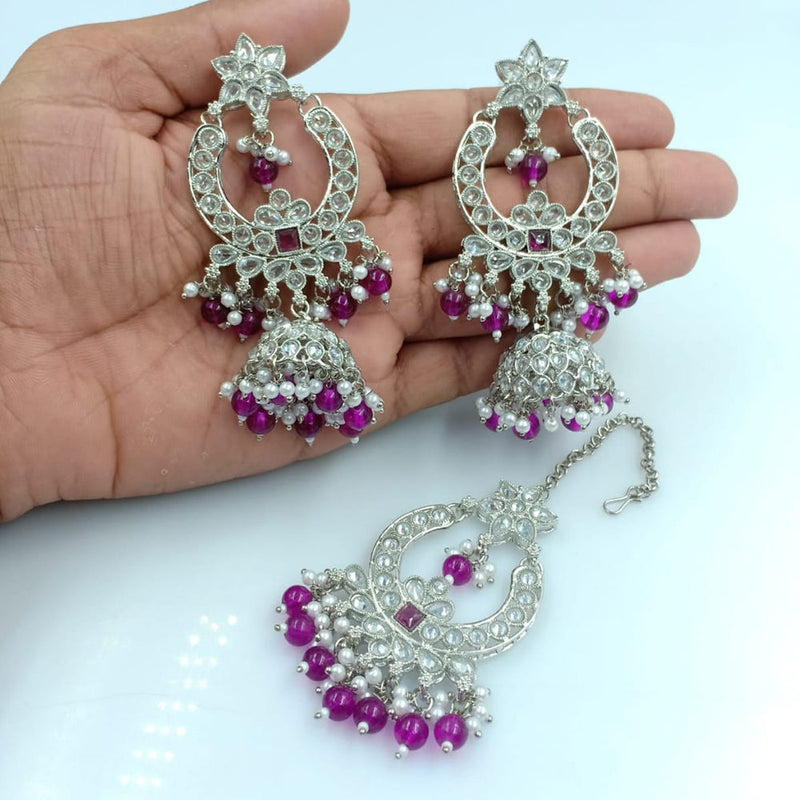 Rani Sati Jewels Silver Plated Reverse AD Jhumki Earrings With Maangtikka