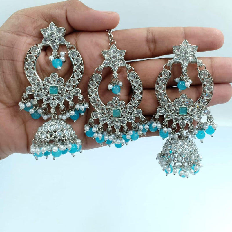 Rani Sati Jewels Silver Plated Reverse AD Jhumki Earrings With Maangtikka