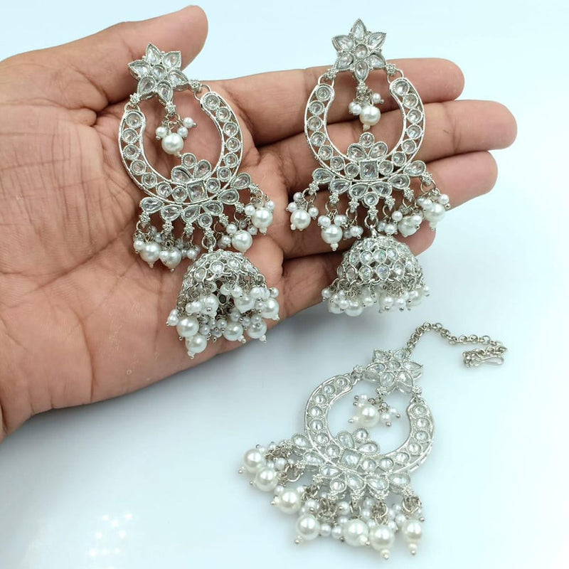 Rani Sati Jewels Silver Plated Reverse AD Jhumki Earrings With Maangtikka