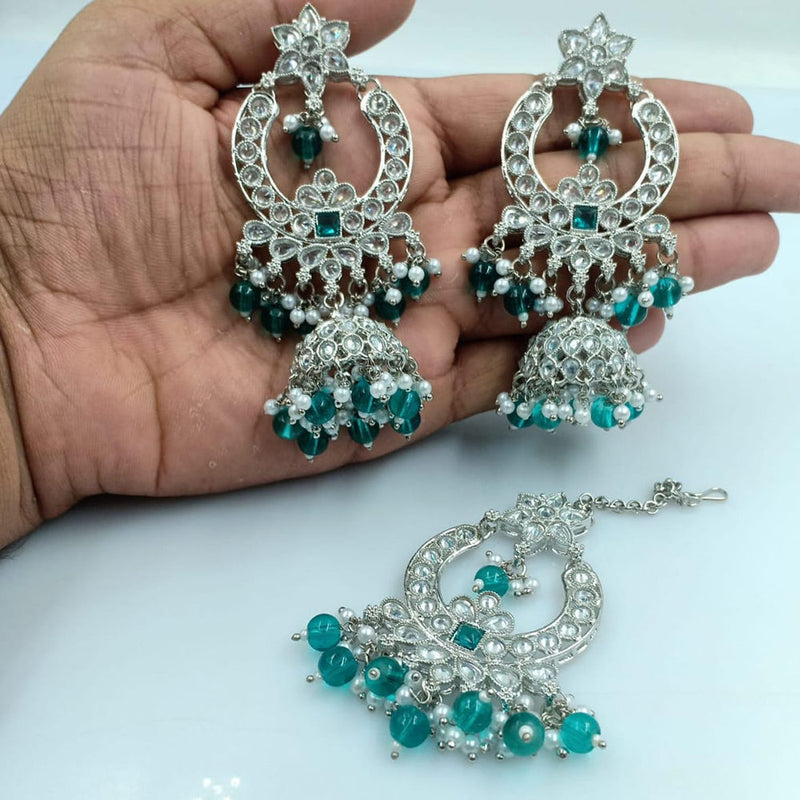 Rani Sati Jewels Silver Plated Reverse AD Jhumki Earrings With Maangtikka