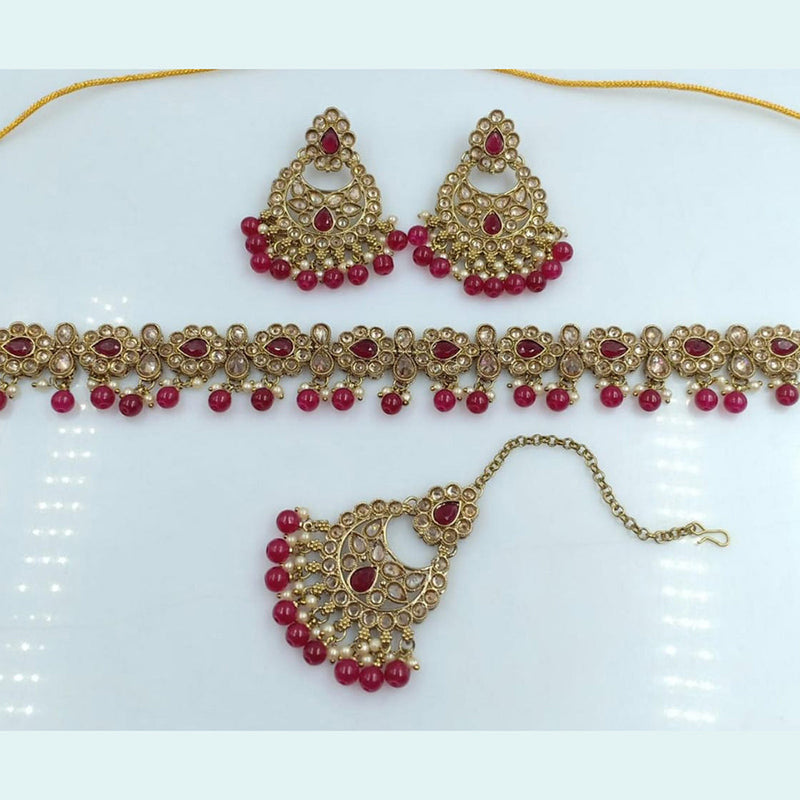 Rani Sati Jewels Gold Plated Reverse AD Choker Necklace Set