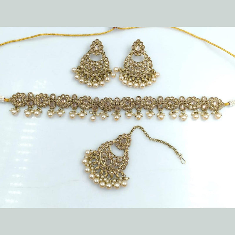 Rani Sati Jewels Gold Plated Reverse AD Choker Necklace Set