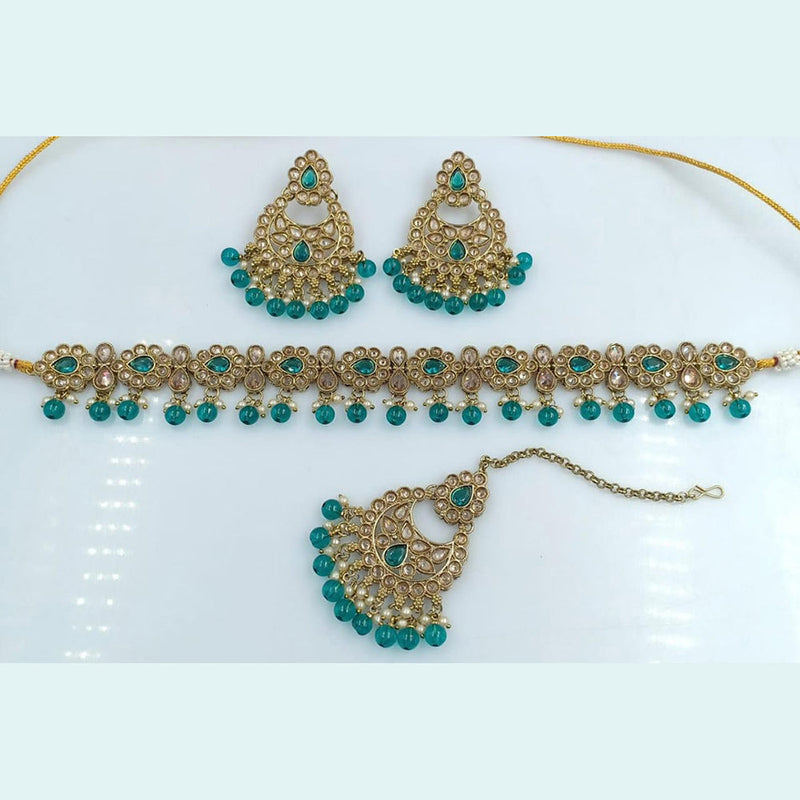 Rani Sati Jewels Gold Plated Reverse AD Choker Necklace Set